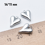 Подвеска Сердце, цвет серебро (родий), размер 14*11 мм, цена за 1 шт