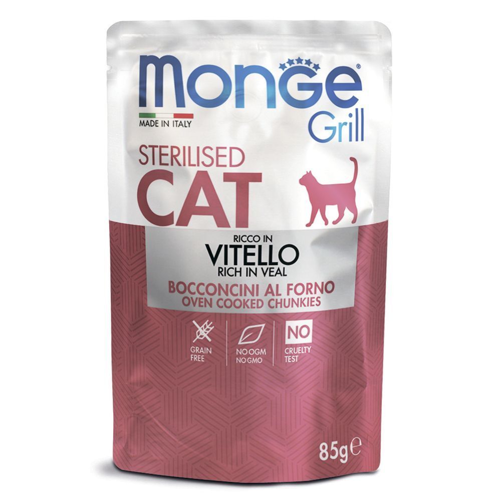Влажный корм Monge Cat Grill для стерилизованных кошек с телятиной, пауч 85 г