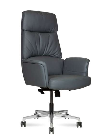 Кресло офисное Bonno серая кожа алюминиевая база