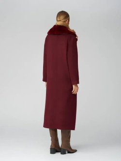 Женское шерстяное пальто с мехом и поясом