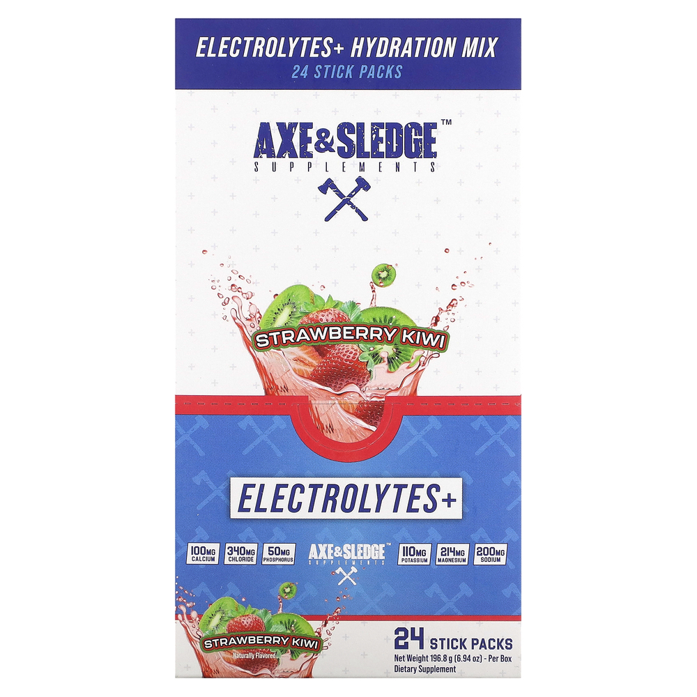 Axe & Sledge Supplements, Electrolytes+, клубника и киви, 24 пакетика по 8,2 г (0,29 унции)