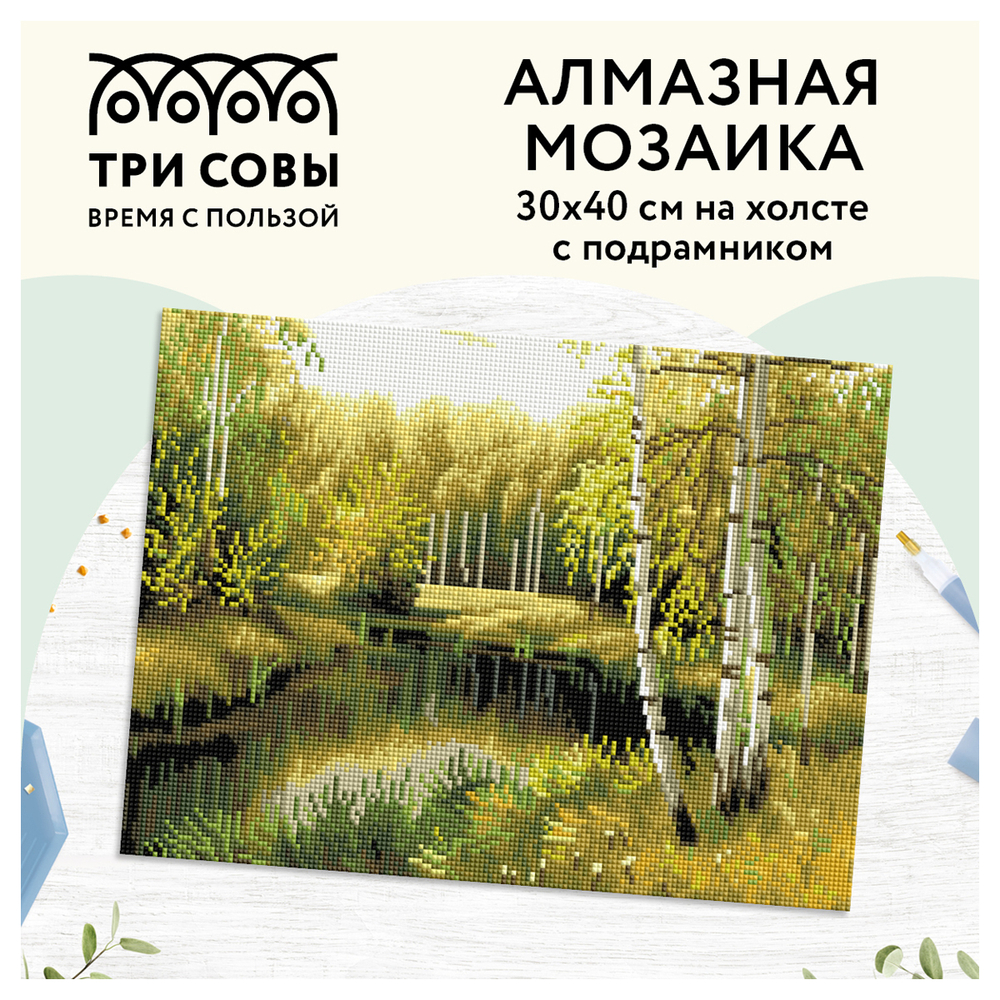 Алмазная мозаика ТРИ СОВЫ "Летний пейзаж", 30*40см, холст на деревянном подрамнике, картонная коробк