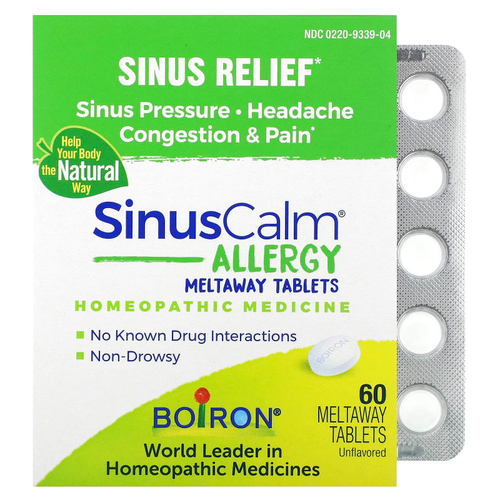 Boiron, SinusCalm® Allergy, средство для облегчения состояния пазух носа, без ароматизаторов, 60 таблеток для рассасывания