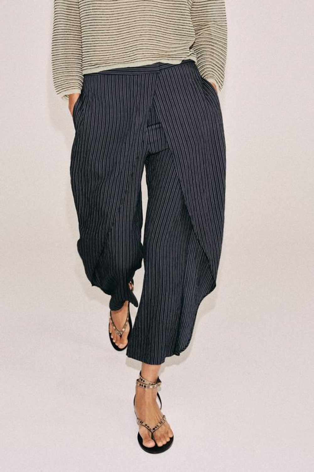 ZARA БРЮКИ-ПАРЕО В ПОЛОСКУ — ZW COLLECTION, МОРСКОЙ СИНИЙ