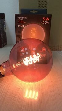 Лампа LED Filament G125 5W E27 1800К 1011802105 Pink flexible Gauss