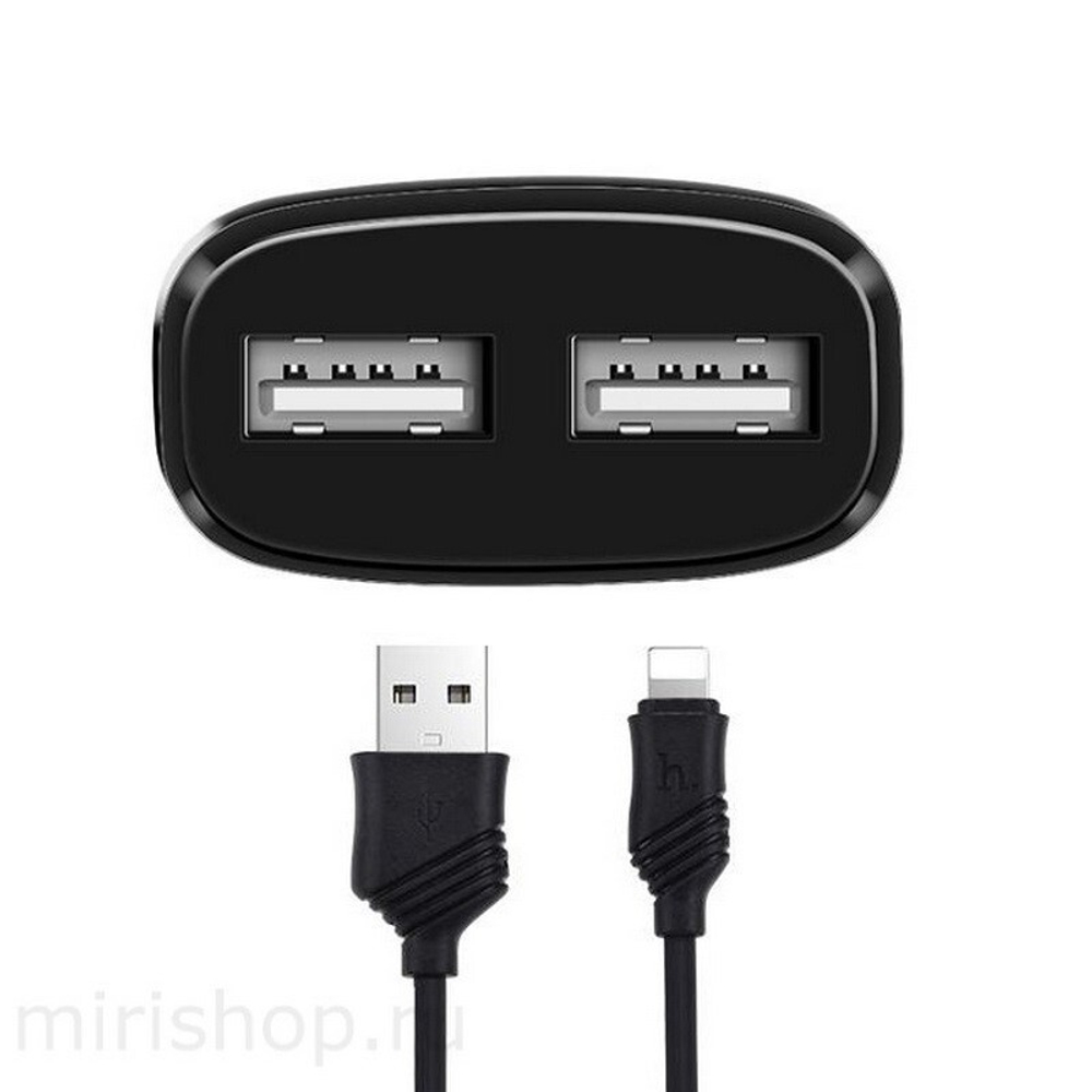 Сетевой адаптер питания HOCO C12 2USB 2.4A + кабель Lightning (черный)