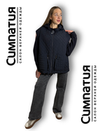 Необычная куртка в темно-синем цвета со сьемными рукавами