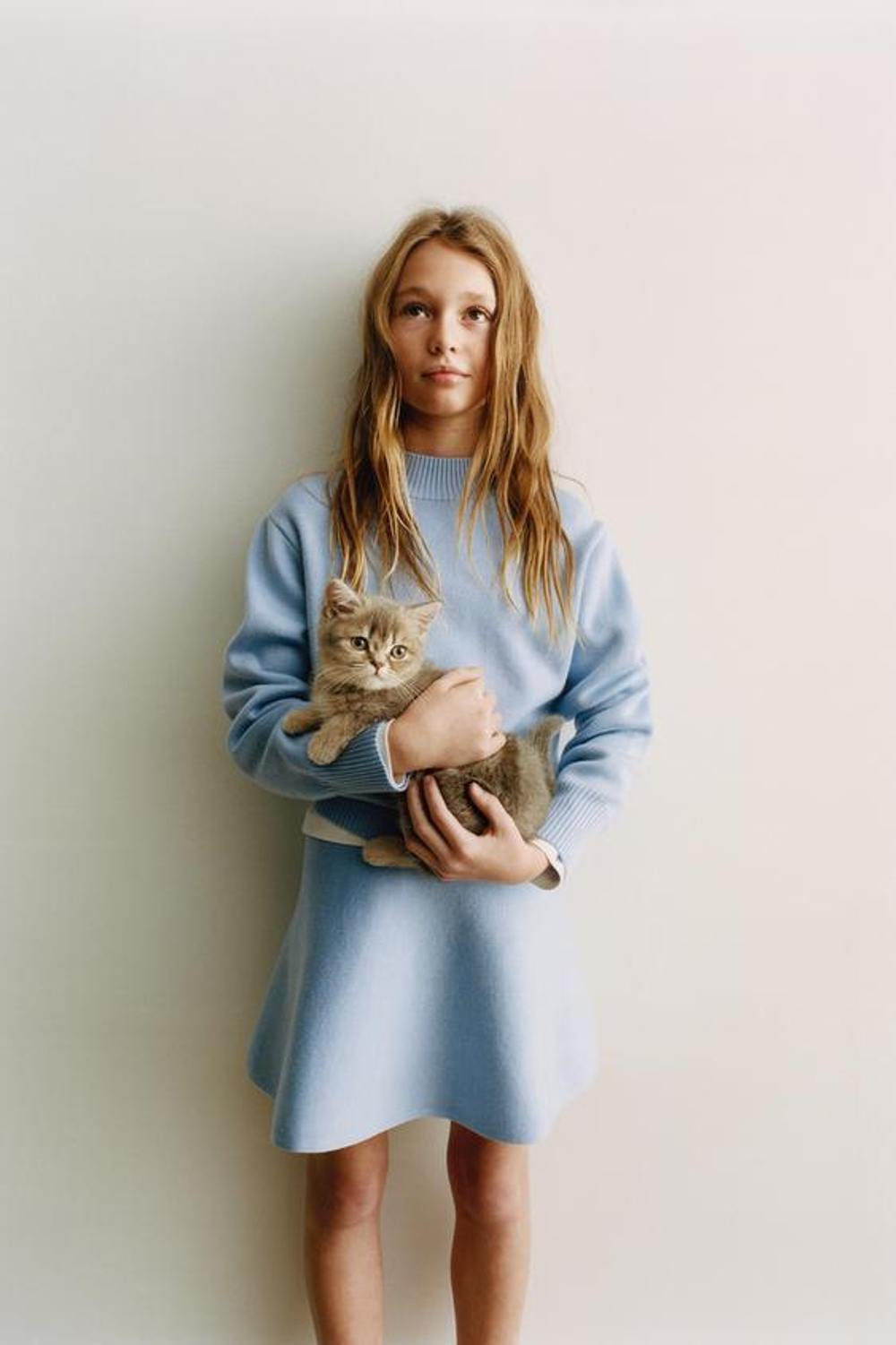 ZARA РАСКЛЕШЕННАЯ ТРИКОТАЖНАЯ ЮБКА, ГОЛУБОЙ