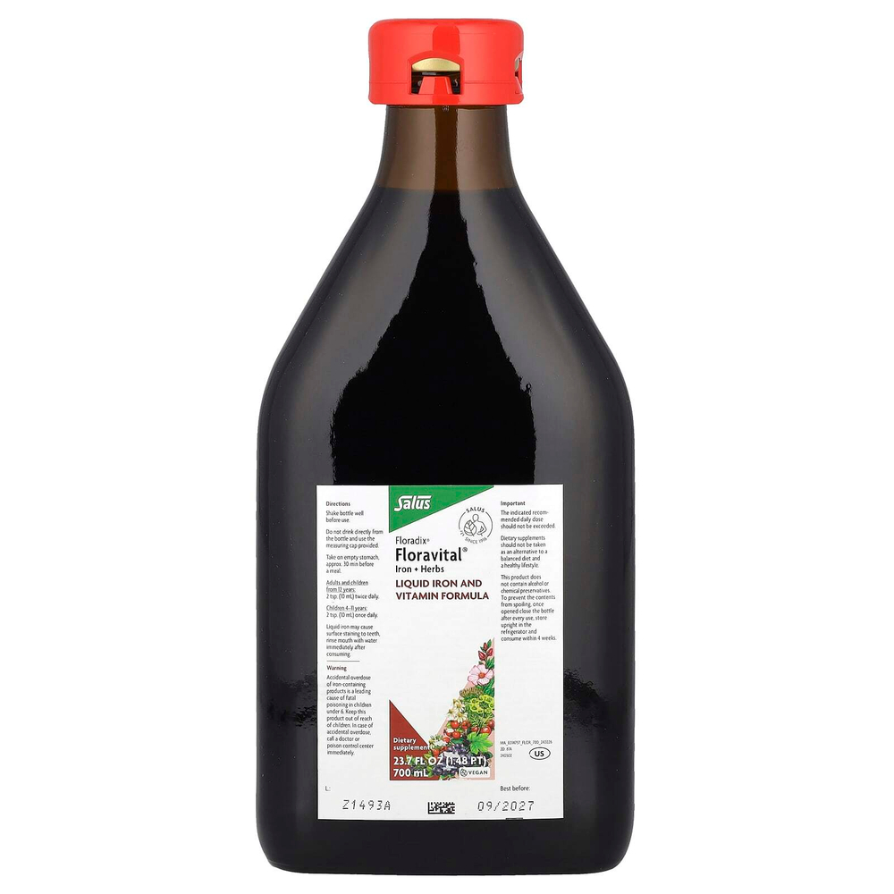 Floradix, Floravital®, железо и травы, 700 мл (23,7 жидк. Унции)