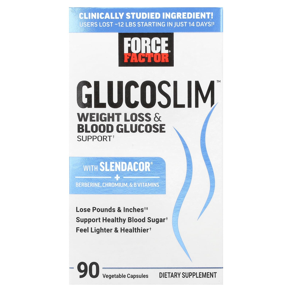 Force Factor, Glucoslim ™, поддержка для снижения веса и уровня глюкозы в крови, 90 растительных капсул