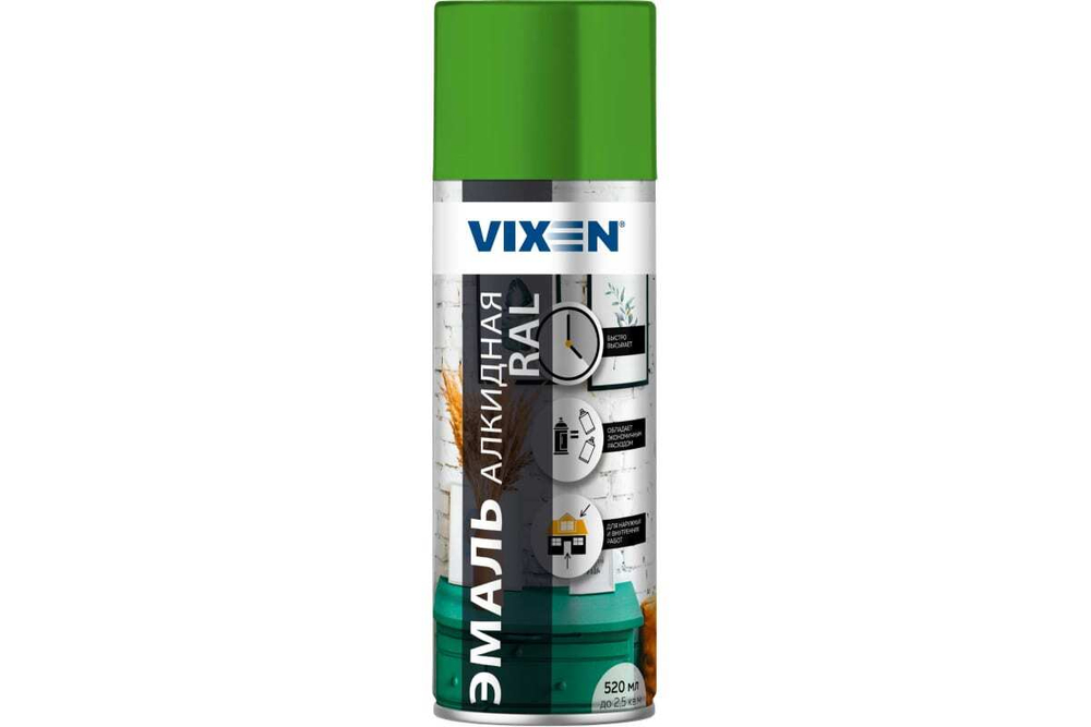 Эмаль Vixen алкидная RAL6018 светло-зеленый, аэрозоль (520мл)