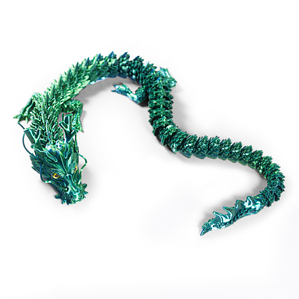 Китайский дракон, гибкая игрушка-антистресс, подарок, украшение интерьера, 45 см., 3D печать, сине-зеленый