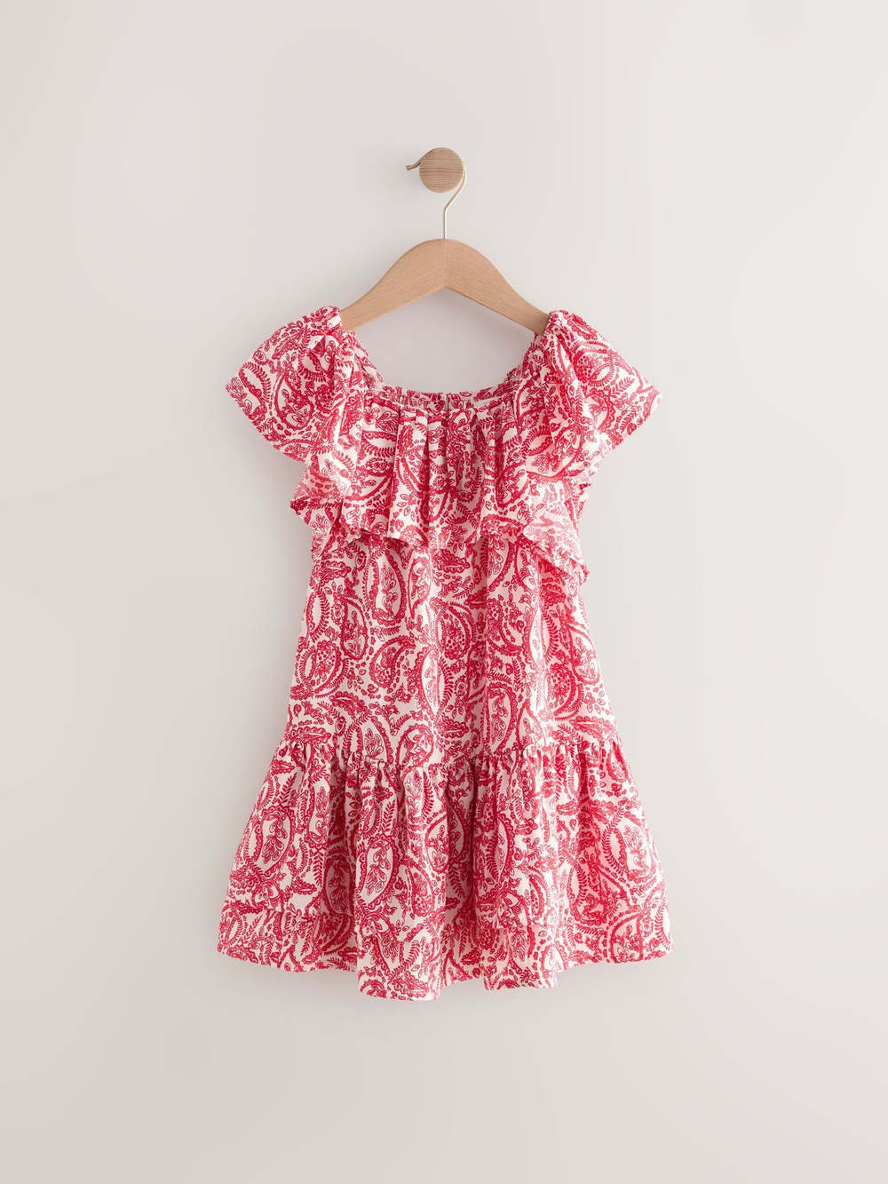 Платье с оборками для девочки Next AC6-246, Красный, Белый