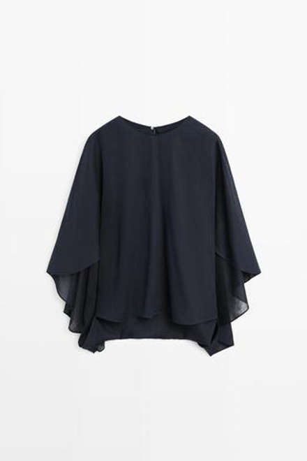 Massimo Dutti Асимметричная накидка из струящейся ткани, темно-синий