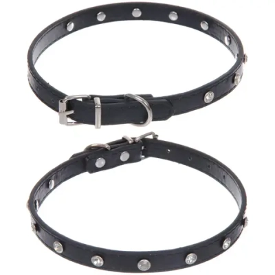 Ошейник для собак и кошек со стразами «На стиле», цвет черный, 1.5см, размер L, 39*44см (лейбл)