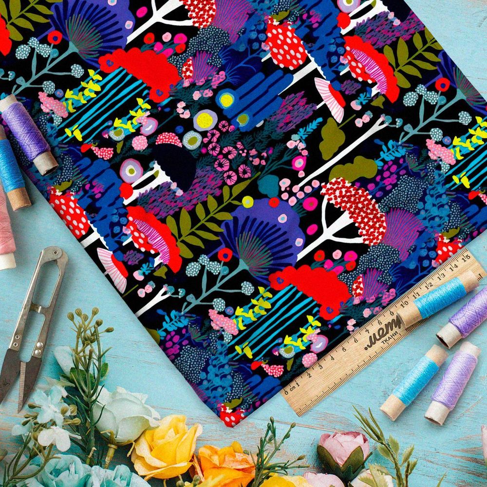 Ткань премиум габардин неоновый лес