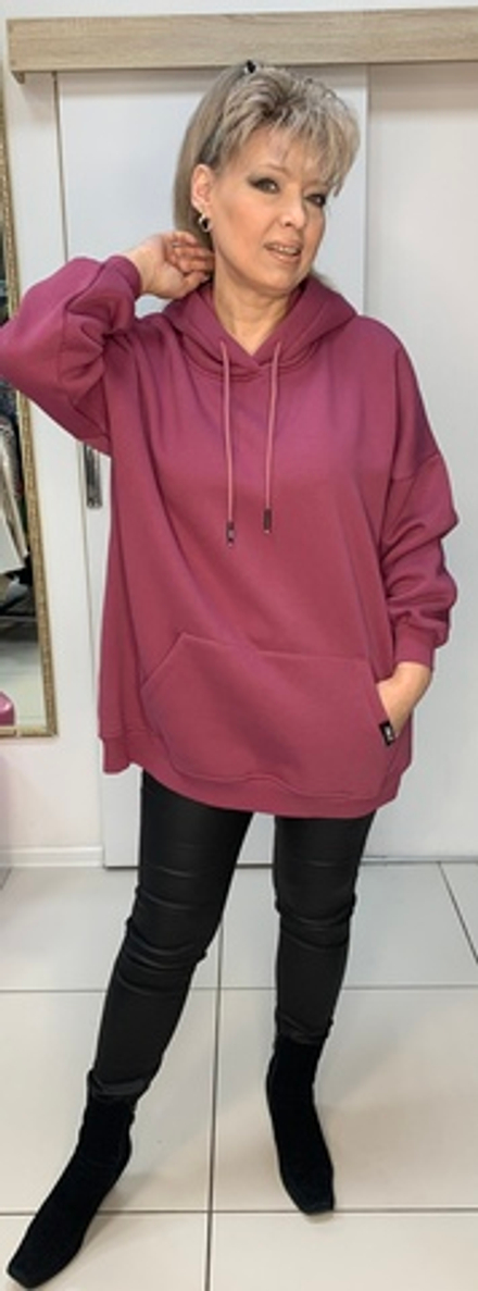 Джемпер-худи в брусничном цвете на флисе