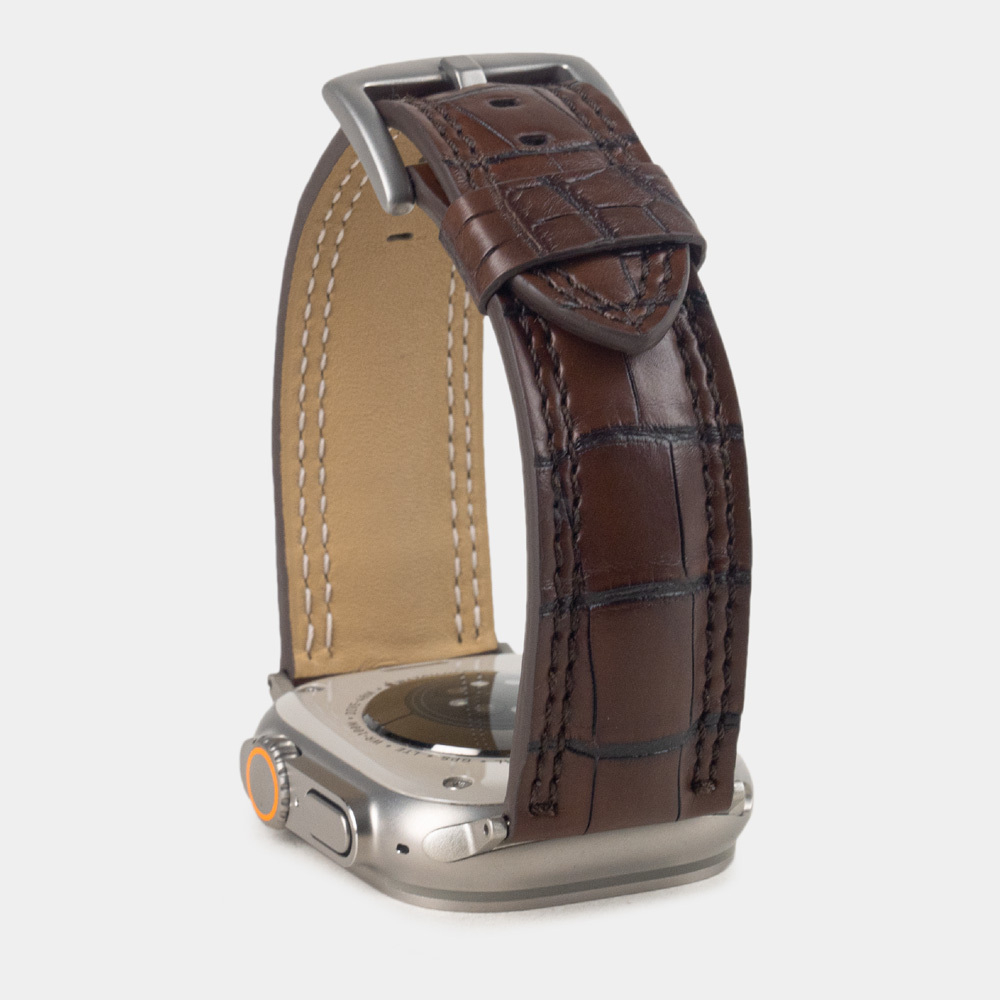 Ремешок для Apple Watch Ultra 49mm из кожи аллигатора, коричневого цвета