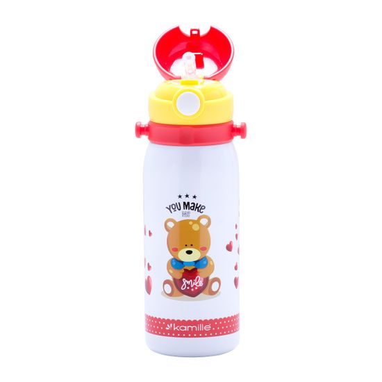 Термос для детей 450 мл. с трубочкой и ремешком Kamille КМ-2028 из нержавеющей стали