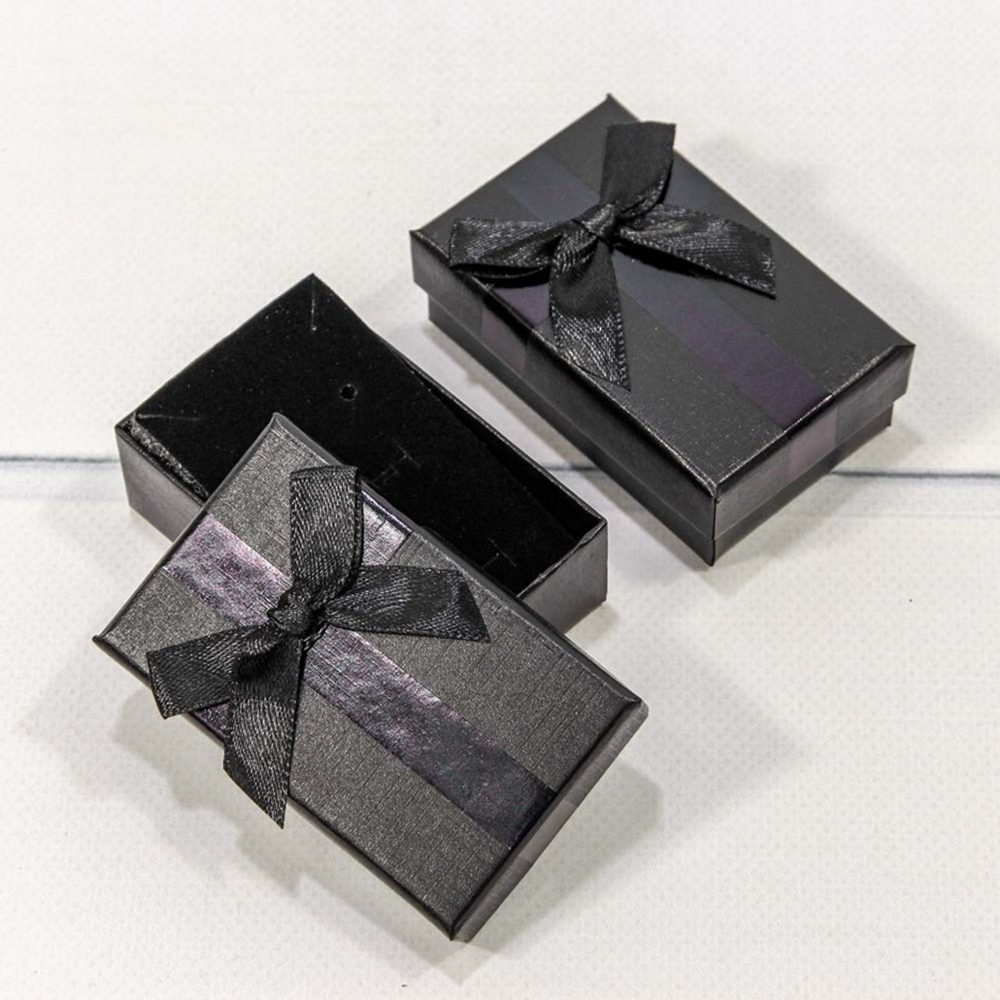 Коробка Ювелирная 8х5х2.5 см Набор 2 шт с бантом (Черный)