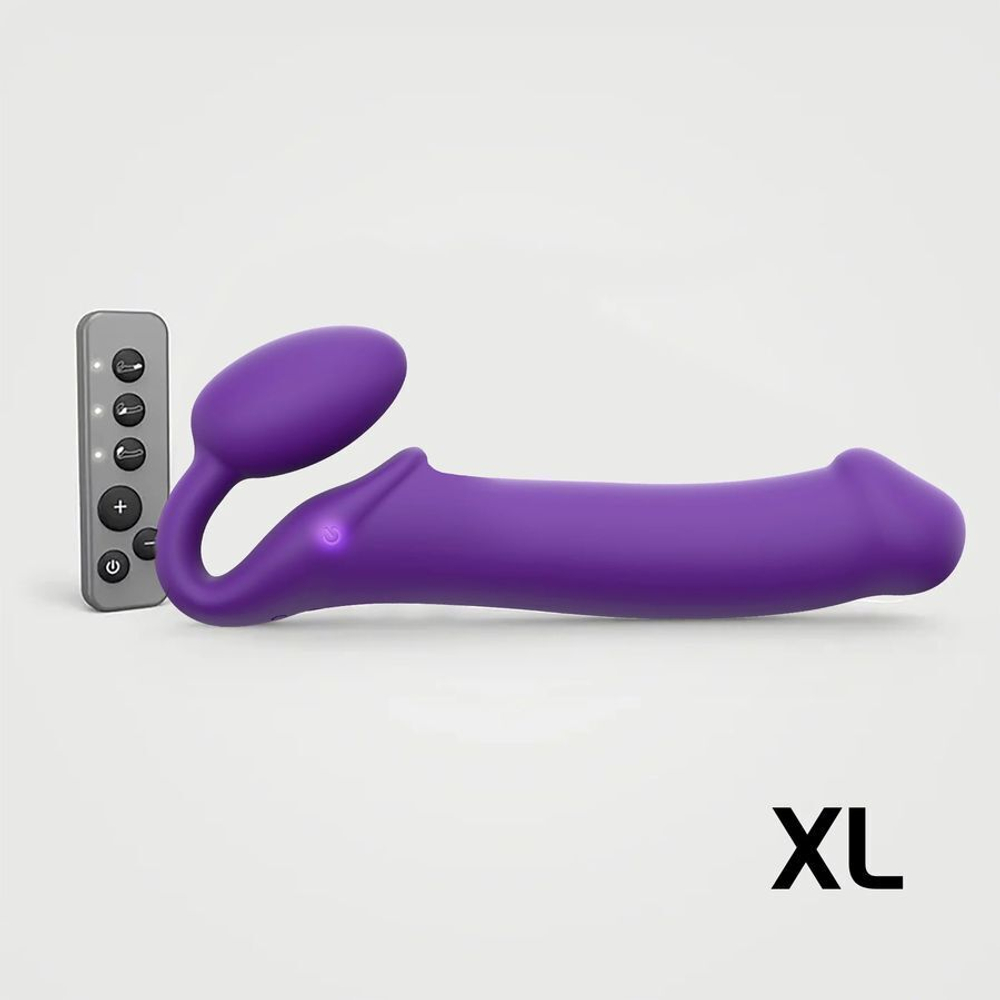 Безремневой страпон Strap-on-me с вибрацией, с 3-мя моторами, фиолетовый, XL