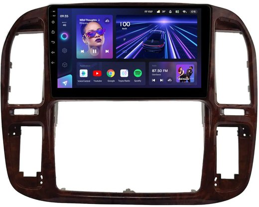 Магнитола для Toyota Land Cruiser 100, Lexus LX470 1998-2002 (кондиционер или климат внизу, рамка дерево) - Teyes CC3 монитор 9" QLED на Android 10, ТОП процессор, 4Гб+32Гб, CarPlay, 4G SIM-слот