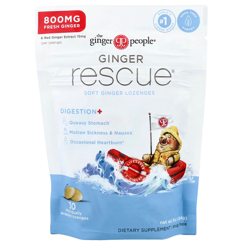 The Ginger People, Ginger Rescue®, мягкие пастилки с имбирем, 30 пастилок в индивидуальной упаковке