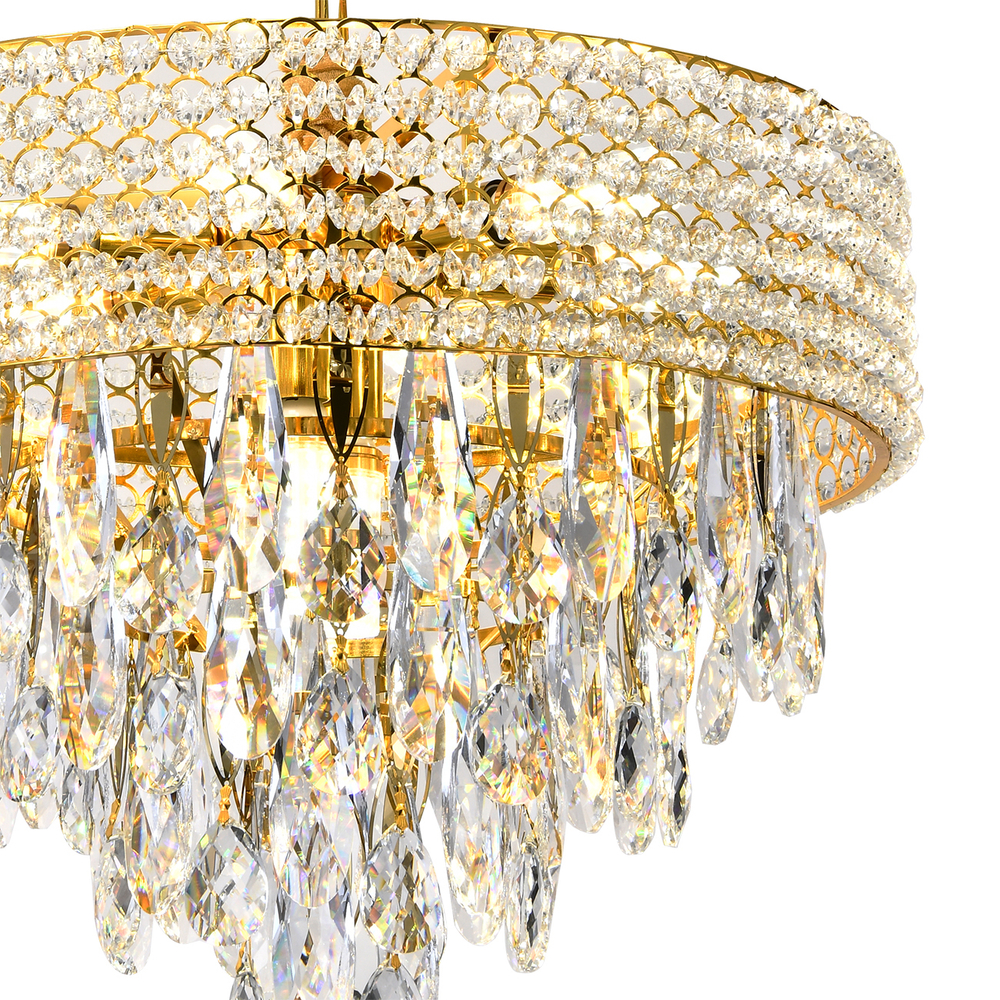 Люстра подвесная 8x40Вт Е14, металл/хрусталь, золото/прозрачный