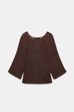 ZARA АЖУРНЫЙ СВИТЕР, КОРИЧНЕВЫЙ