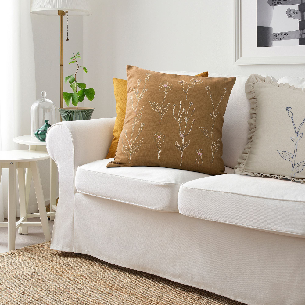 Чехол на подушку IKEA AKERNEJLIKA (АКЕРНЕЙЛИКА), Коричневый с вышивкой, 50x50 см