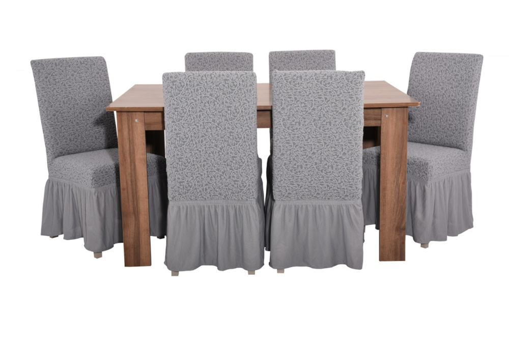 Чехол на стул с оборкой Жаккард, цвет Серый