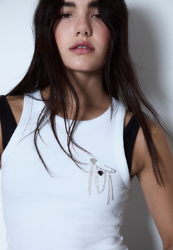 Stradivarius Брошь-цепочка в виде сердца со стразами, серый