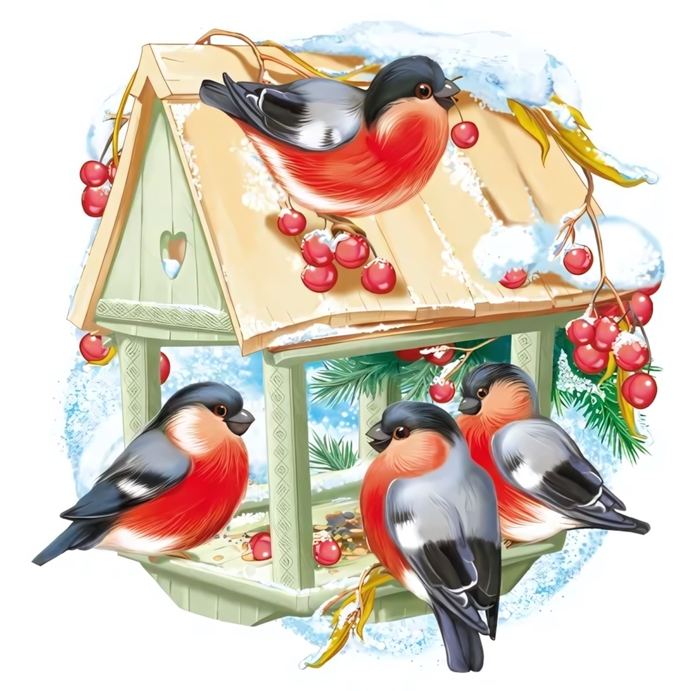 Плакат вырубной А3 500х350х1 мм. двухсторон. " Кормушка со снегирями" (Сфера)