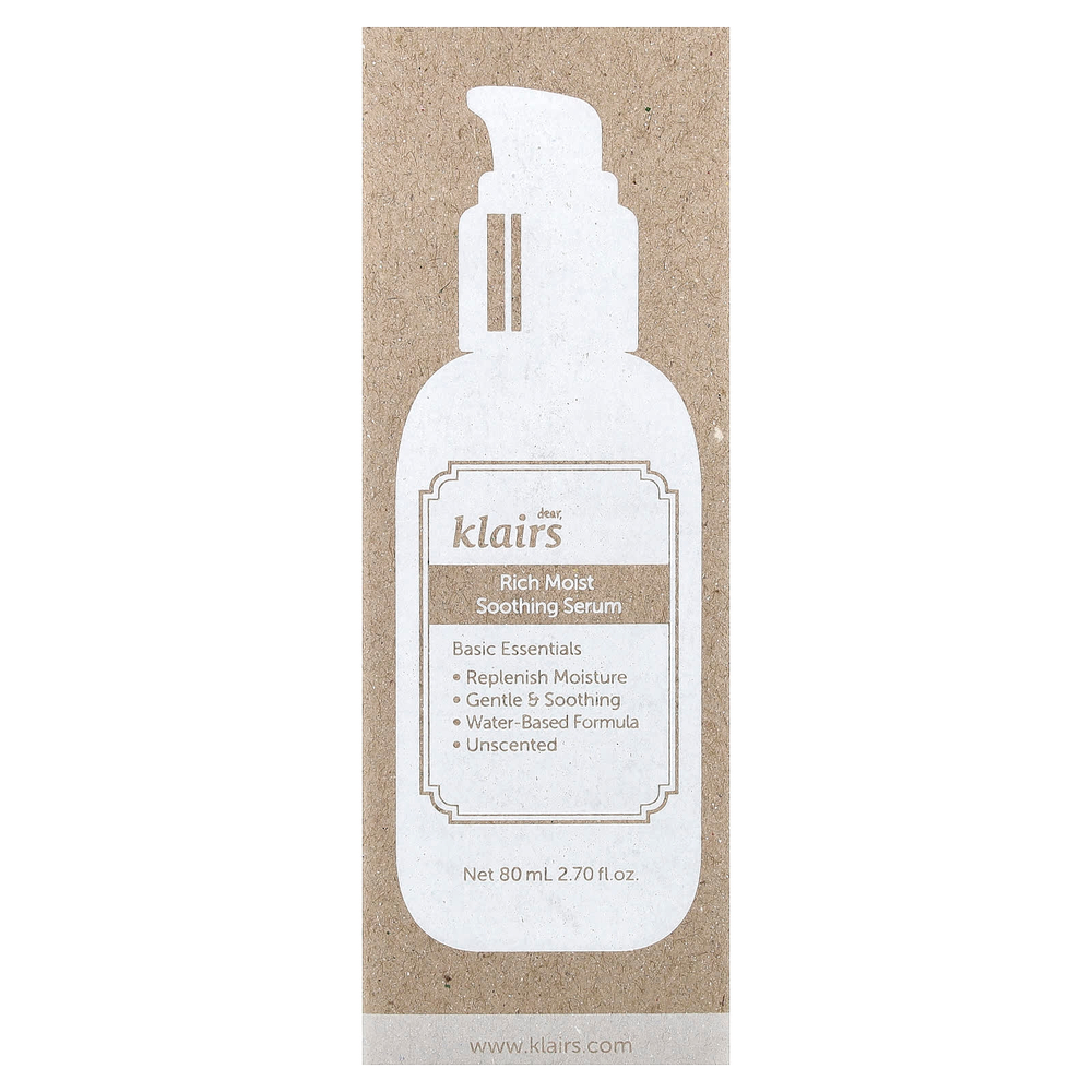 Dear, Klairs, увлажняющая и успокаивающая сыворотка, без ароматизаторов, 80 мл (2,7 жидк. унции)