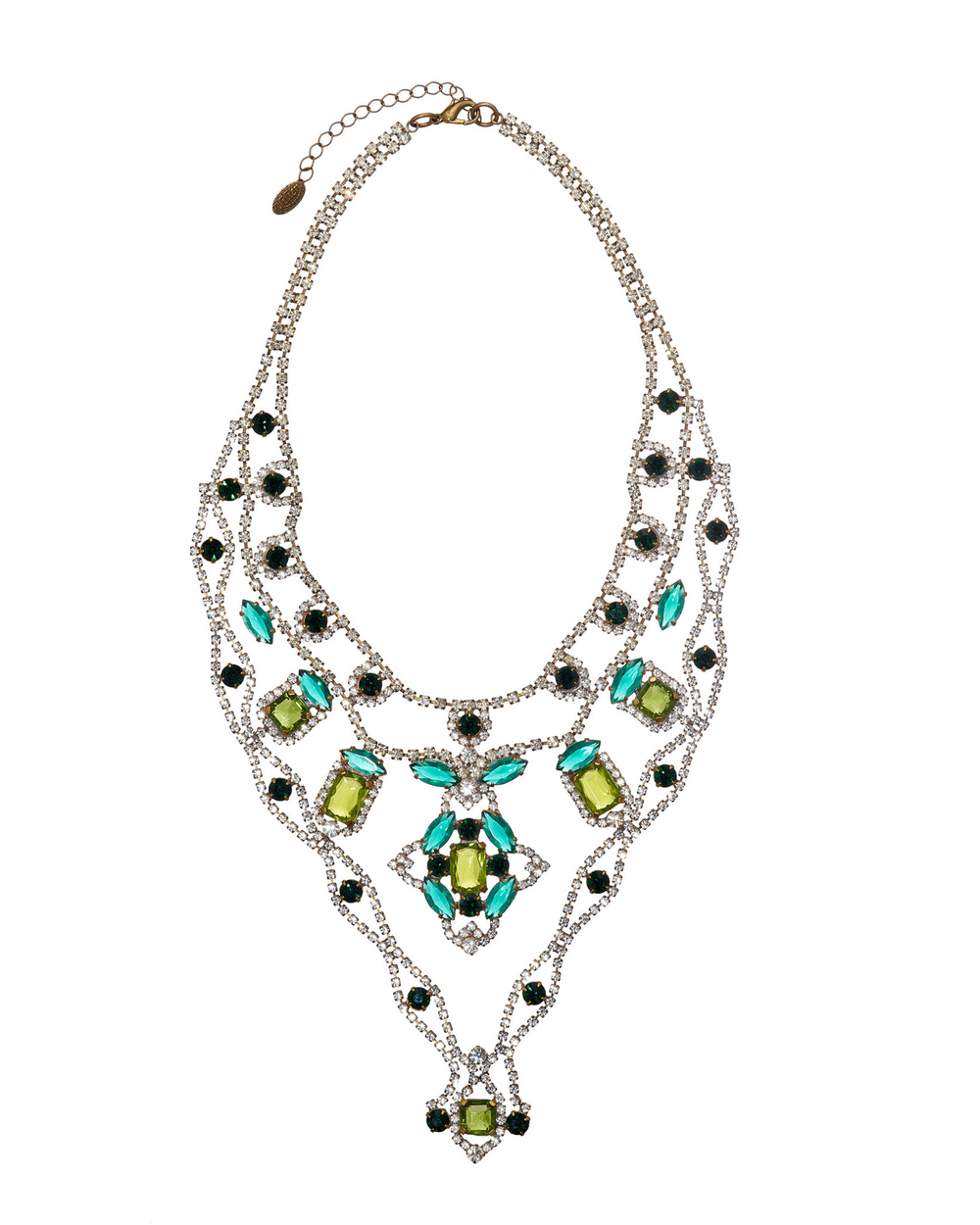 Колье-винтажное, зеленые прямоугольные камни