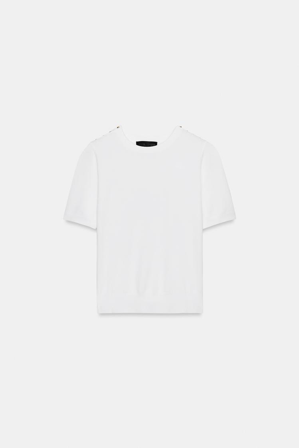 ZARA БАЗОВЫЙ ТРИКОТАЖНЫЙ СВИТЕР С КОРОТКИМИ РУКАВАМИ, БЕЛЫЙ