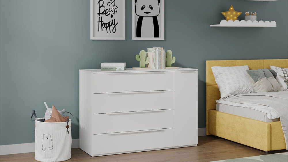 Комод для одежды с ящиками Белый Жемчуг/Белый софт 4 ящика 90х45х84 см