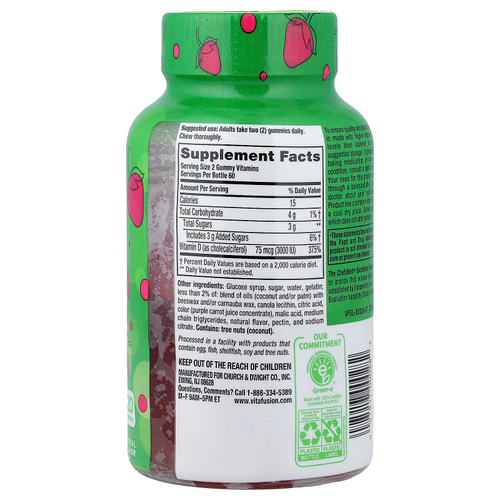VitaFusion, жевательные витамины, витамин D3, натуральная клубника, 75 мкг, 120 жевательных таблеток (37,5 мкг в 1 жевательной таблетке)