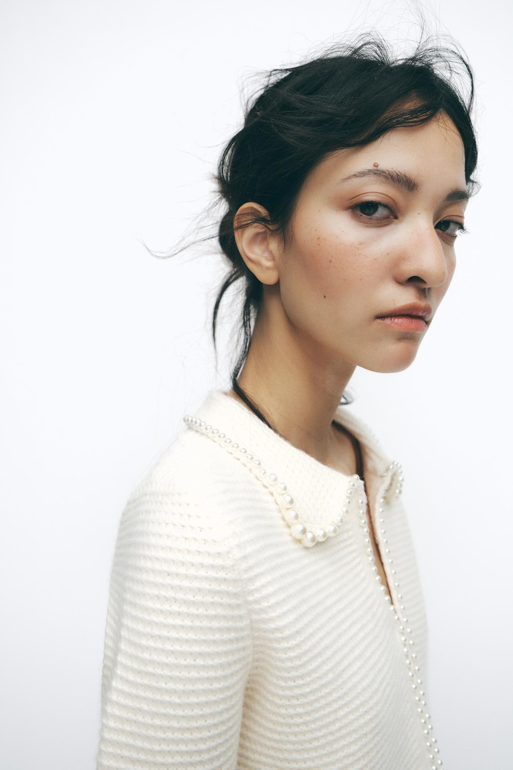 ZARA КАРДИГАН С БУСИНАМИ, ЭКРЮ