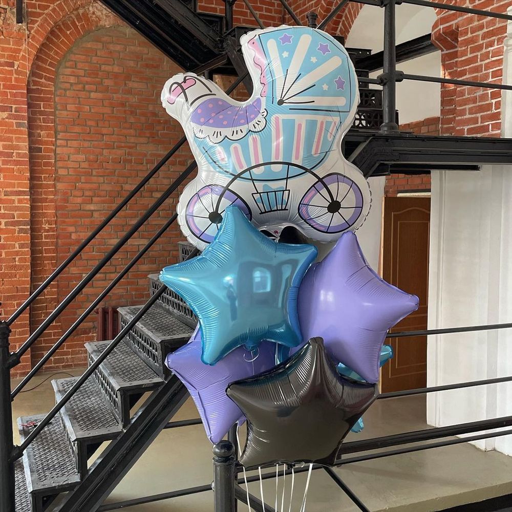 Шар (29''/74 см) Фигура, Коляска для мальчика, Голубой, 1 шт. в упак.