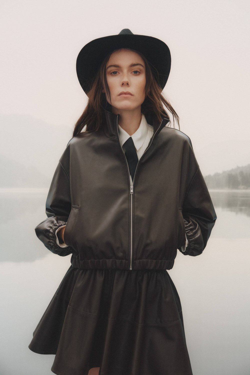 H&M Кожаная куртка оверсайз, темно-коричневый