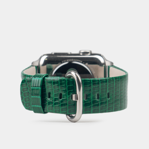 Ремешок для Apple Watch 44/45/46 mm из кожи ящерицы, зеленого цвета