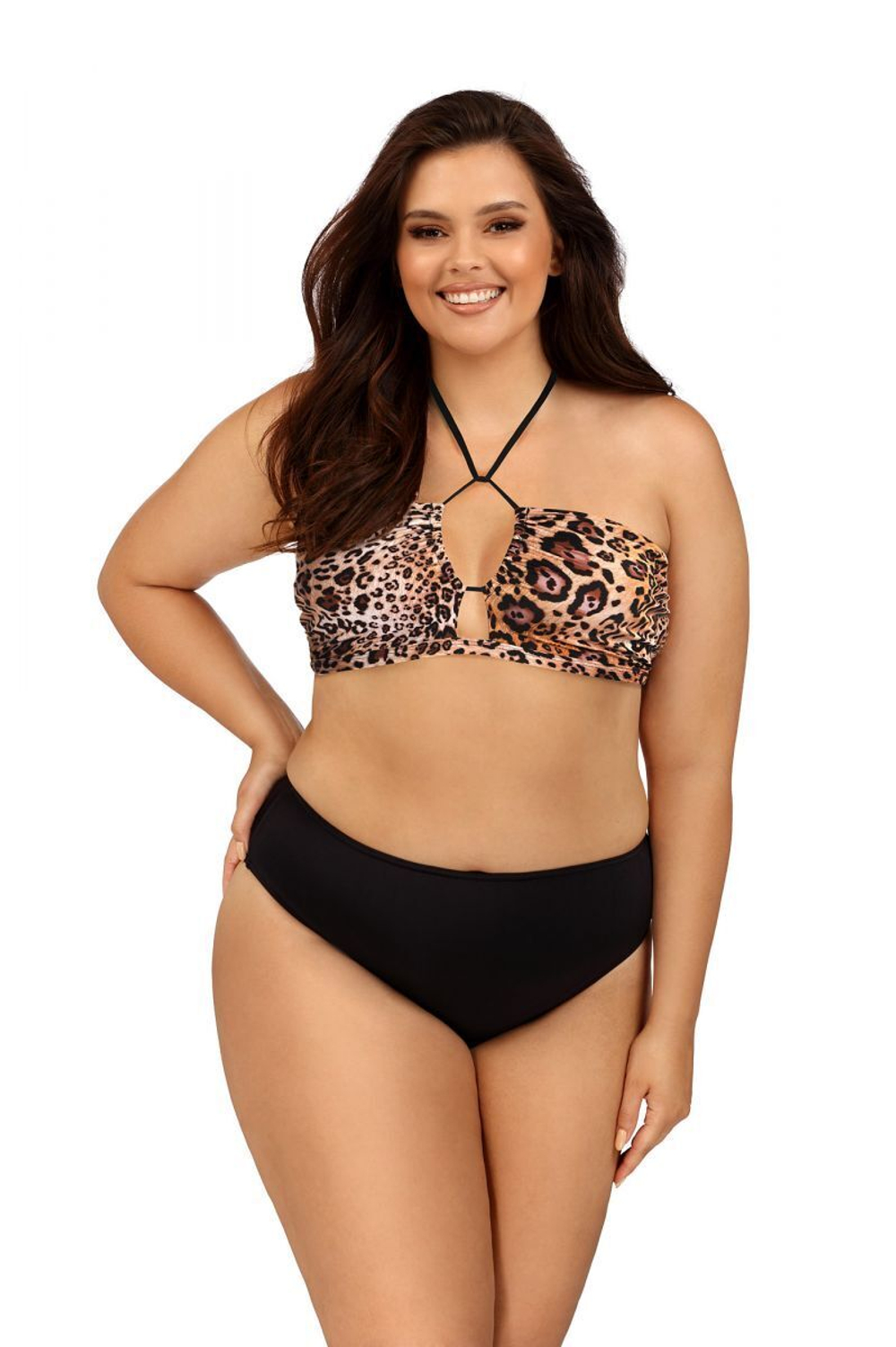 Раздельный купальник: леопардовый мягкий лиф и однотонные плавки (Размер: 95/46) (Цвет: черный с леопардовым)