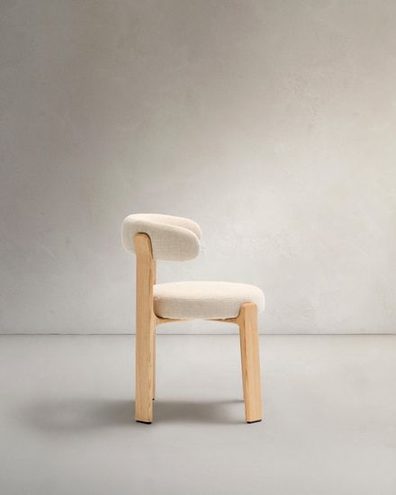 Granite Стул на 4 ножках из бежевого шенилла и массива ясеня в натуральной отделке Испания La Forma