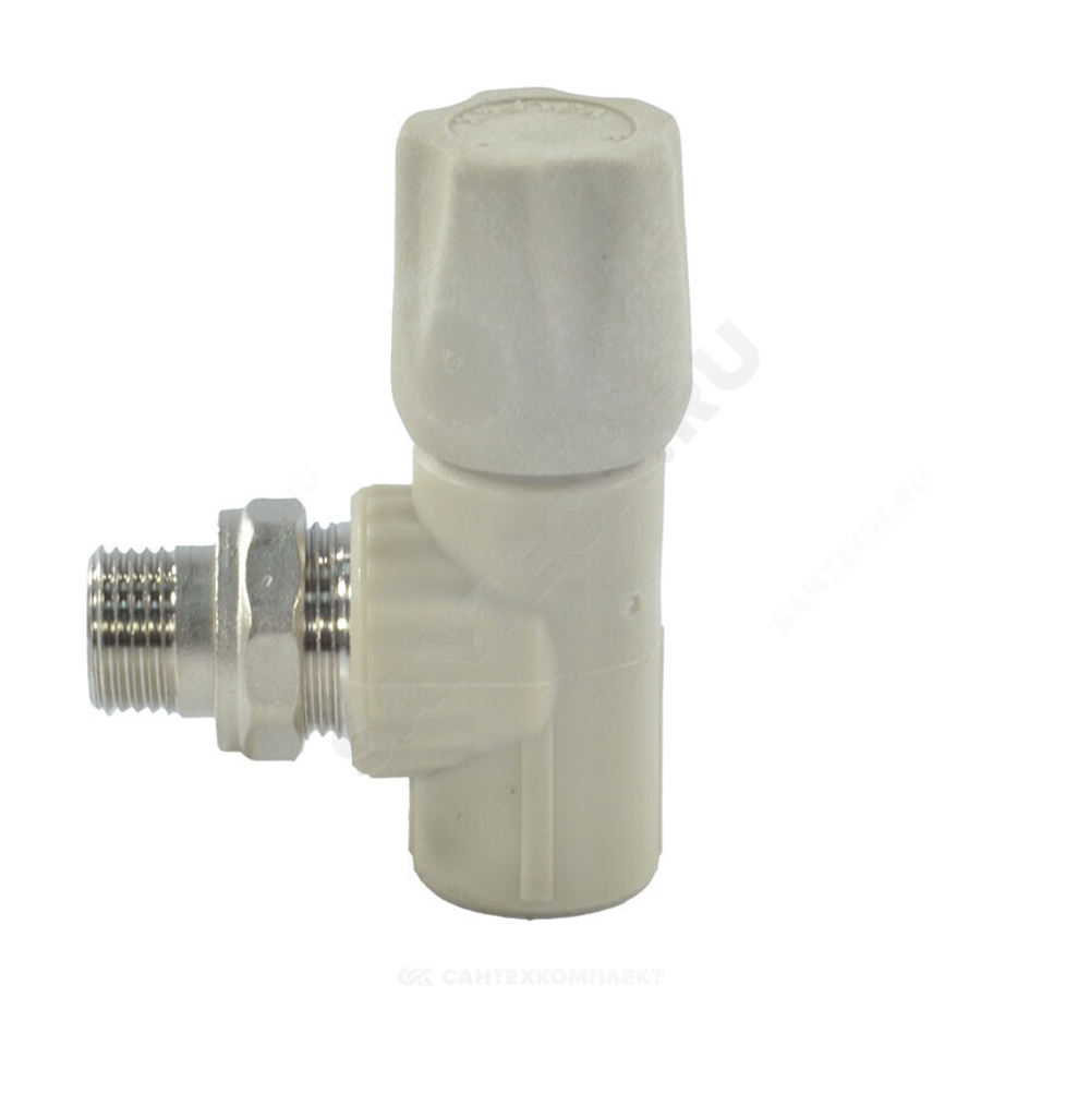 Клапан (вентиль) PP-R запорный серый Дн 20х1/2" Ру25 НР угловой для радиатора VALFEX 1014720012Г