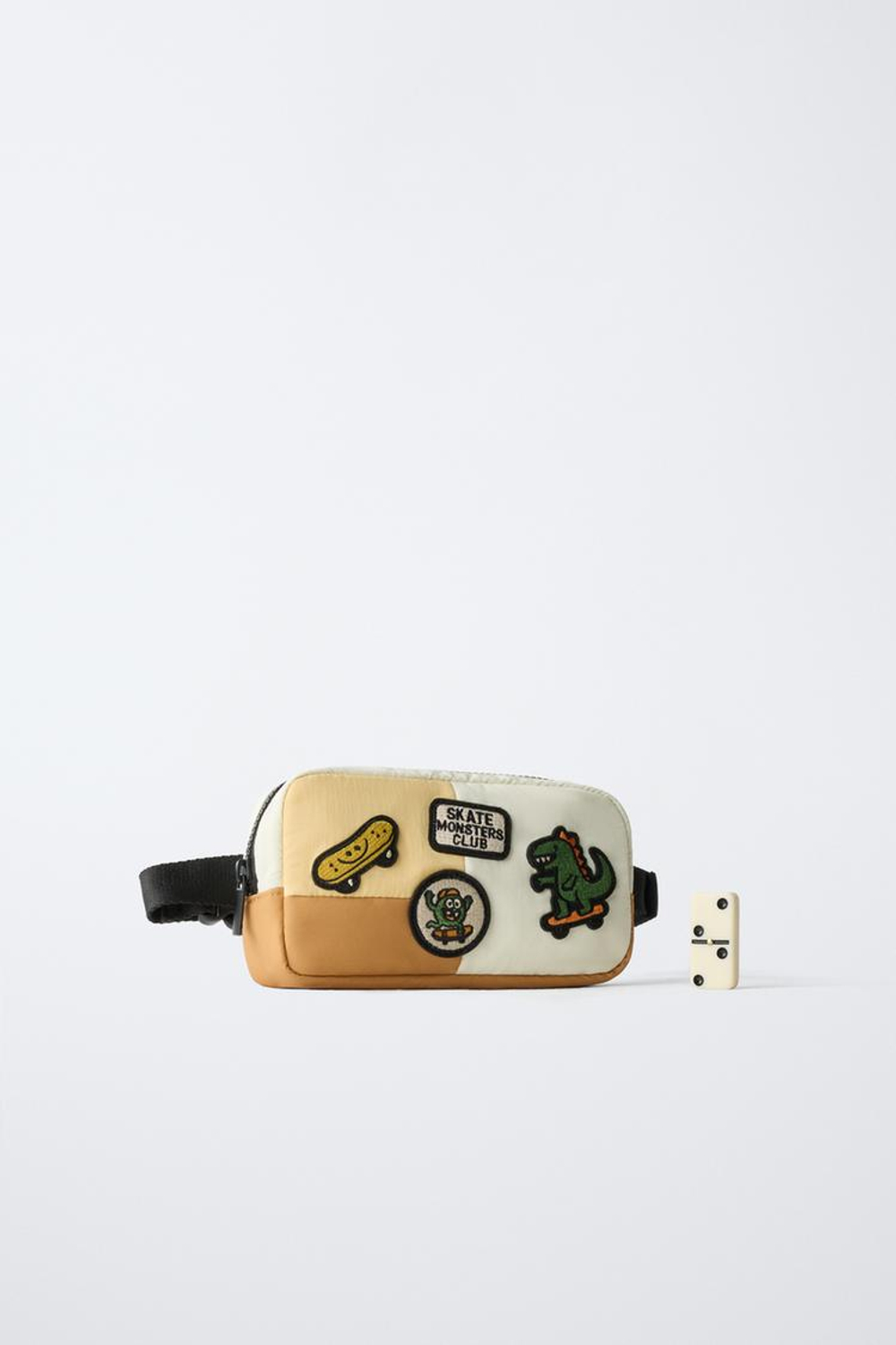 ZARA ПОЯСНАЯ СУМКА С НАШИВКАМИ, ПЕСОЧНО-КОРИЧНЕВЫЙ