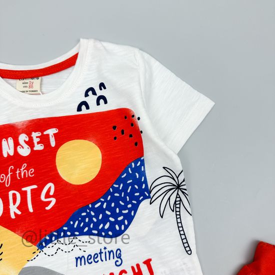 Комплект хлопковый "Красивый закат" белый/темно-оранжевый