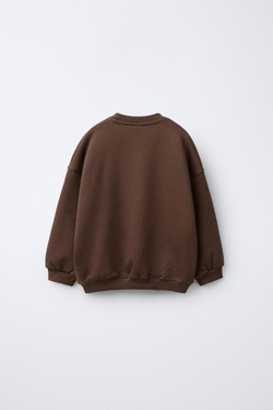 ZARA БАЗОВАЯ ТОЛСТОВКА С НАДПИСЬЮ, КОРИЧНЕВЫЙ