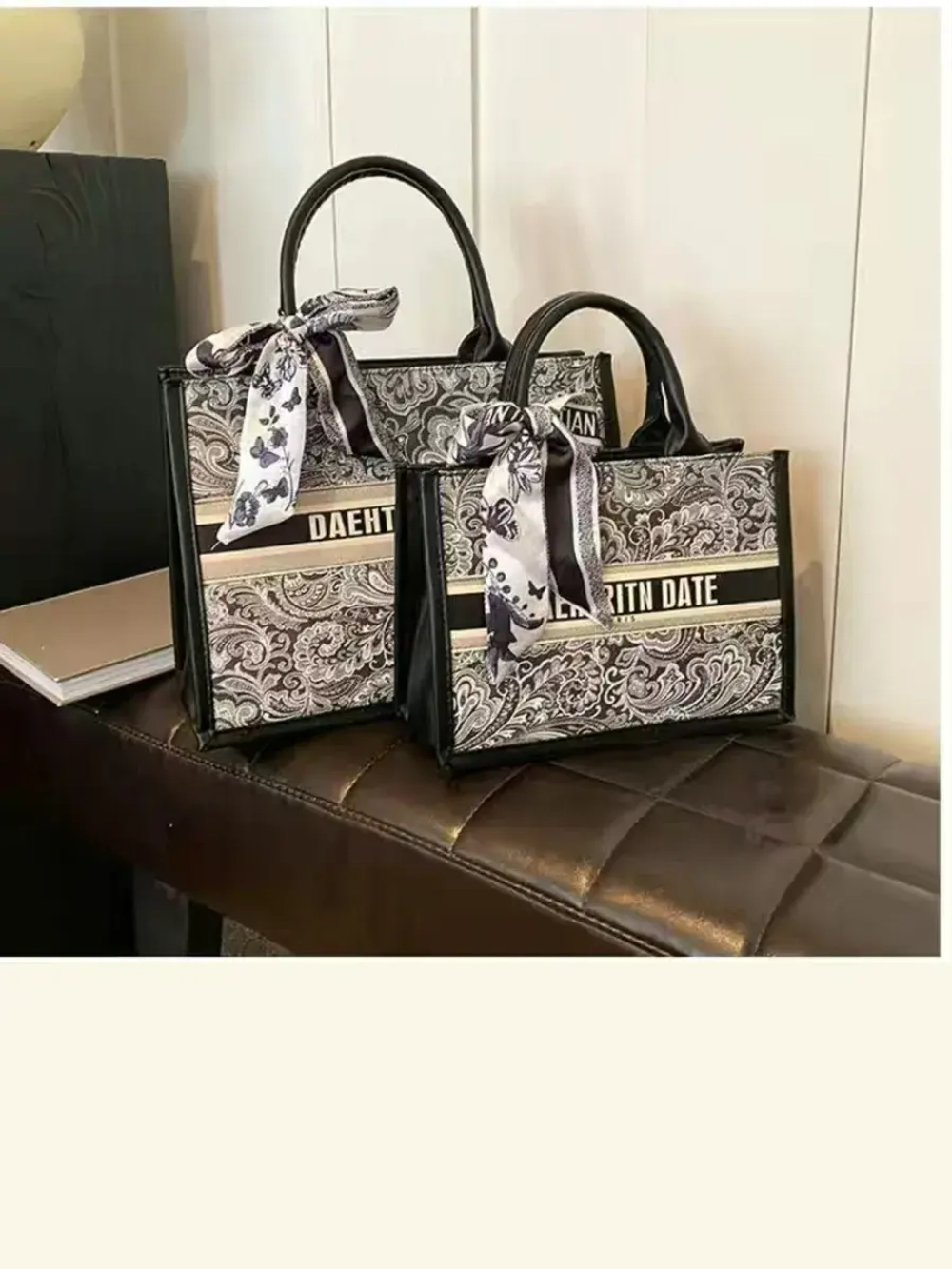 Сумка для учебы большая а4 тоут черная y2k с бантиком