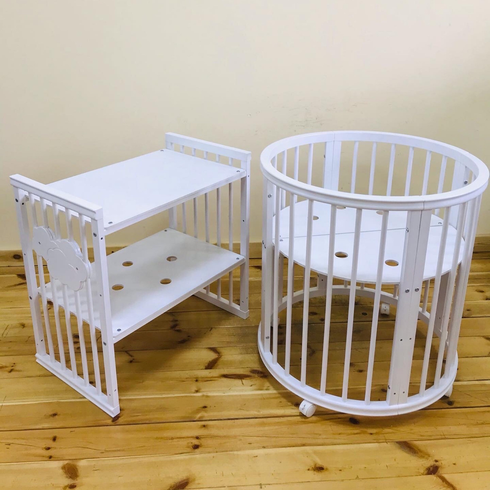 Кровать детская круглая трансформер "Облако" Белый + Маятник